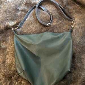 Black Rivet Dark Green Leather Shoulder Bag